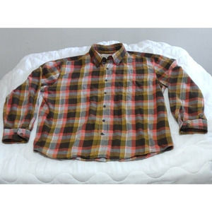 St John's Bay Men's Large Button Down Flannel Shirt Orange Brown Plaid
